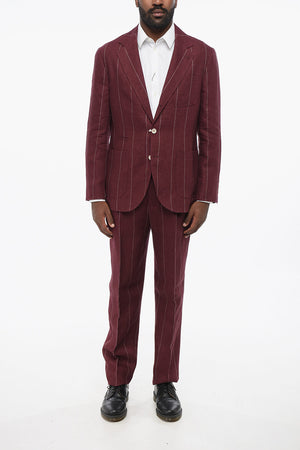 Pure Linen Pinstriped Suit with Patch Pockets