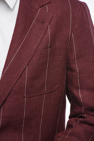 Pure Linen Pinstriped Suit with Patch Pockets