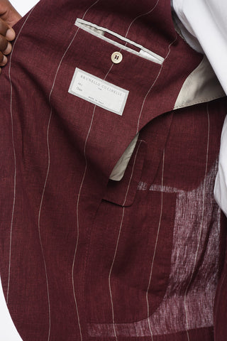 Abito Gessato in Puro Lino con Tasche a Toppa