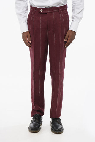 Abito Gessato in Puro Lino con Tasche a Toppa