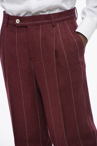 Abito Gessato in Puro Lino con Tasche a Toppa