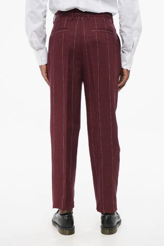 Abito Gessato in Puro Lino con Tasche a Toppa