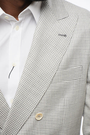 Wool-Blend Double-Breasted Suit with Pied De Poule Pattern