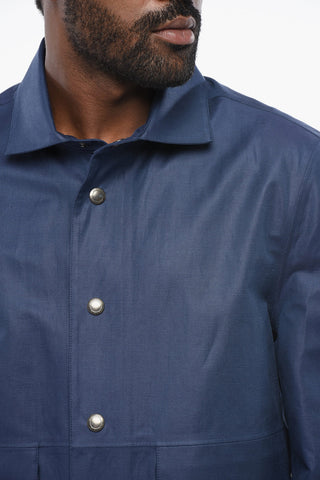Linen-Blend Overshirt with Snap Buttons