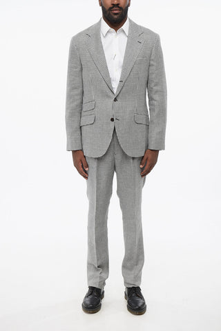 Abito in Misto Lino Pied de Poule con Tasche ad Aletta