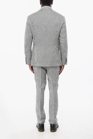 Abito in Misto Lino Pied de Poule con Tasche ad Aletta