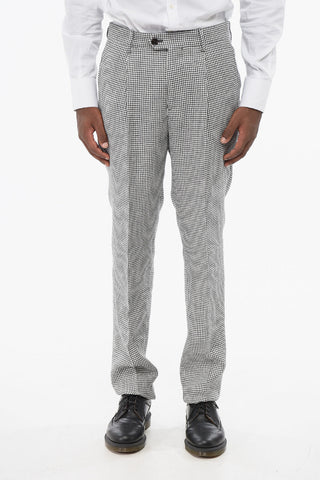 Abito in Misto Lino Pied de Poule con Tasche ad Aletta