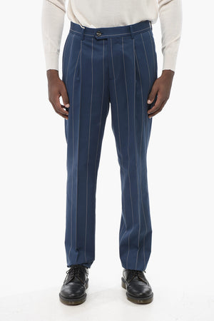 Pinstripe Mixed-Wool Trousers with 1 Pleat