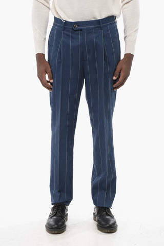 Pinstripe Mixed-Wool Trousers with 1 Pleat