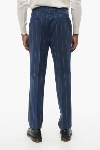 Pinstripe Mixed-Wool Trousers with 1 Pleat
