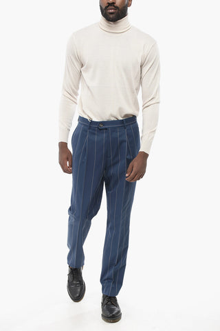 Pinstripe Mixed-Wool Trousers with 1 Pleat