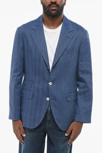 Slim-Fit-Blazer aus Leinenmischung im Fischgrätmuster