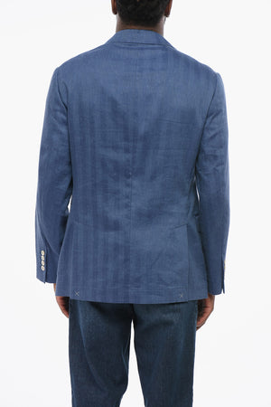 Slim-Fit-Blazer aus Leinenmischung im Fischgrätmuster