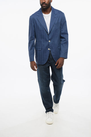 Linen-Blend Herringbone Slim-Fit Blazer