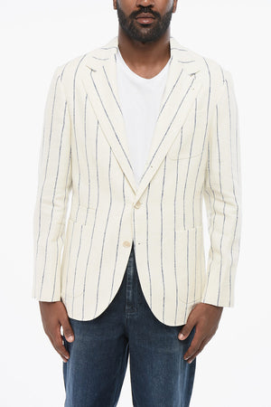Single-Breasted Linen-Blend Blazer with Pinstripe Pattern