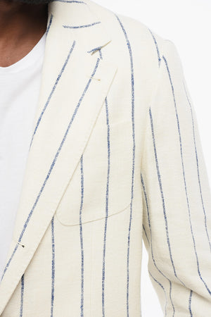 Single-Breasted Linen-Blend Blazer with Pinstripe Pattern