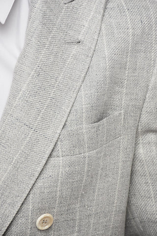 Abito Doppiopetto in Misto Lino con Motivo Gessato