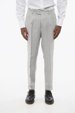 Abito Doppiopetto in Misto Lino con Motivo Gessato