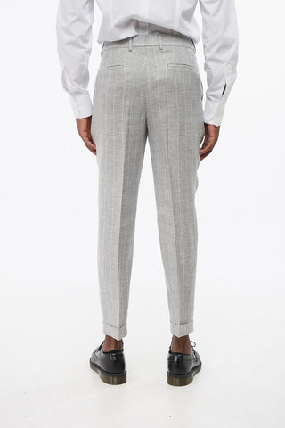 Abito Doppiopetto in Misto Lino con Motivo Gessato