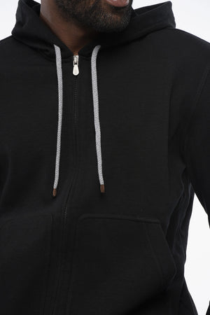 Felpa Hoodie in Misto Cotone con Zip Frontale