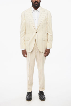 Pinstripe Wool-and-Cotton Suit with Classic Lapel