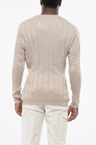 Ribbed Cashmere Blend Sweater with Crew Neck