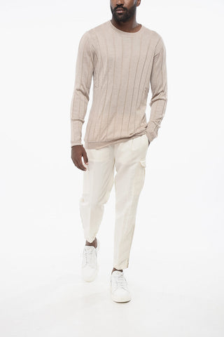Ribbed Cashmere Blend Sweater with Crew Neck
