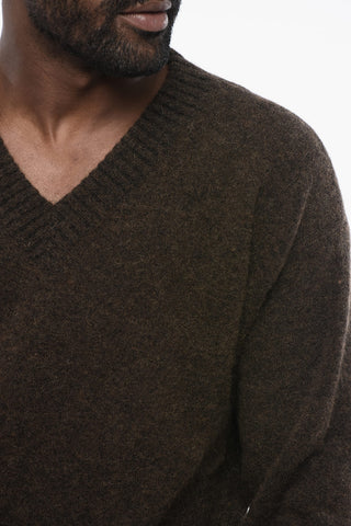 Maglia in Misto Alpaca Spazzolata con Collo a V