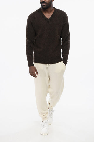 Maglia in Misto Alpaca Spazzolata con Collo a V