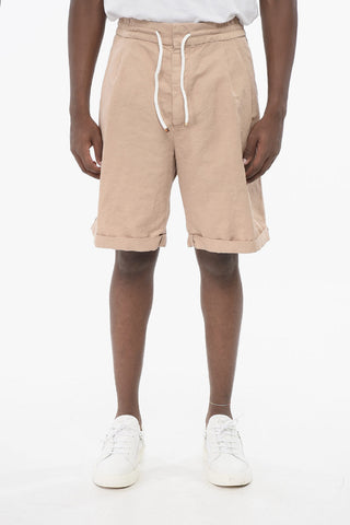 Single-pleated Linen Blend Shorts with Elastic Waistband