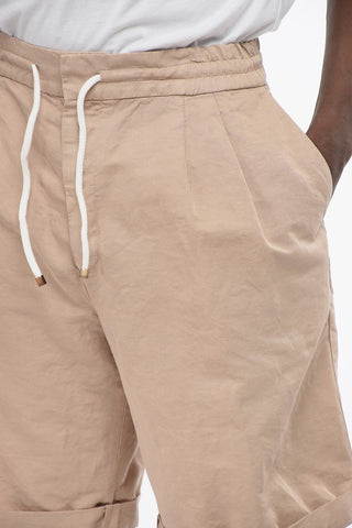 Single-pleated Linen Blend Shorts with Elastic Waistband