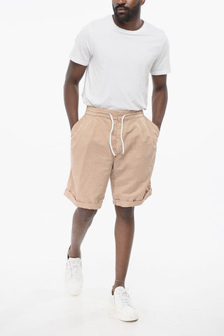 Single-pleated Linen Blend Shorts with Elastic Waistband