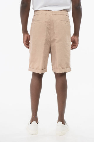 Single-pleated Linen Blend Shorts with Elastic Waistband