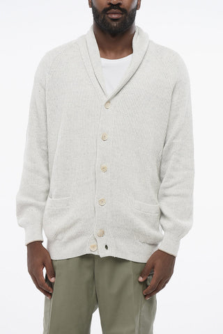 Cardigan in Misto Lino con Tasche a Toppa