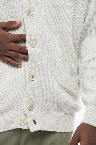 Cardigan in Misto Lino con Tasche a Toppa