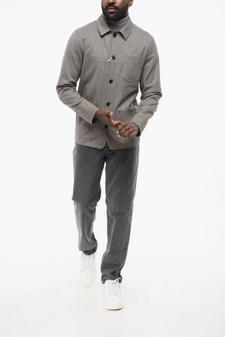 Stretch Virgin Wool PABLO Overshirt with Micro-houdstooth Motif