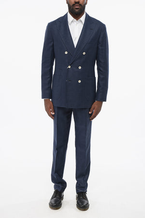 Wool-Blend Double-Breasted Suit with Pied De Poule