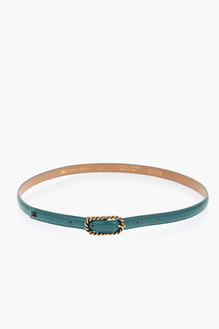 로고 장식 슬림 인조가죽 벨트