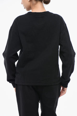 Fleeced Cotton Crew Neck Sweatshirt with Embroidered Logo