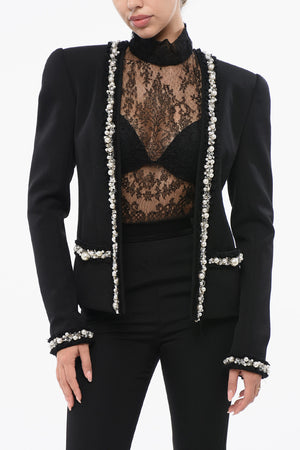 Blazer Collarless con Perle Decorative