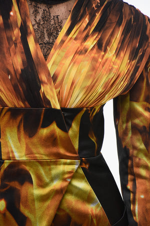 Kragenloser Blazer FIRE aus bedrucktem Satin