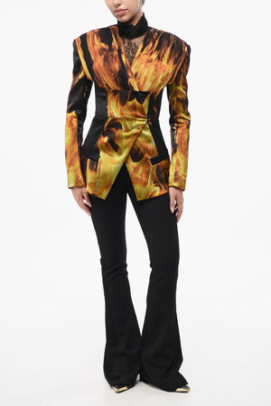 Kragenloser Blazer FIRE aus bedrucktem Satin