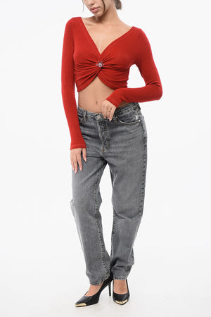Top Crop ANGELA in Maglia a Maniche Lunghe con Design Intrecciato e Dettaglio in Metallo