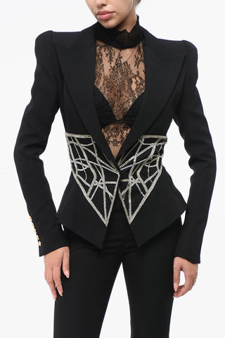 Blazer Slim Fit con Dettaglio Gioiello e Spalline Imbottite