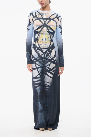 Vestito Lungo Stampato a Maniche Lunghe