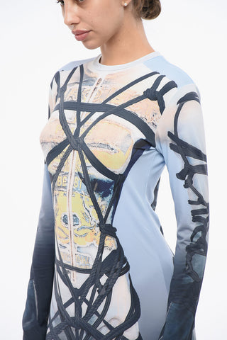 Vestito Lungo Stampato a Maniche Lunghe