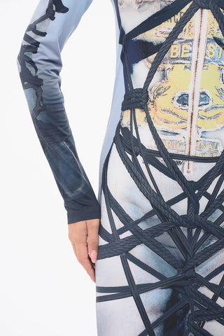 Vestito Lungo Stampato a Maniche Lunghe