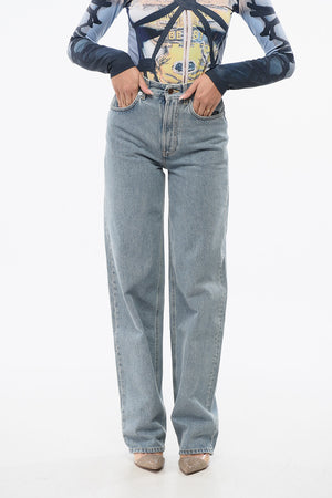 Wide-Leg-Jeans mit 21cm silberfarbenem Effektknopf