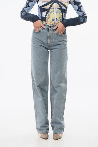 Wide-Leg-Jeans mit 21cm silberfarbenem Effektknopf