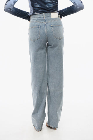 Wide-Leg-Jeans mit 21cm silberfarbenem Effektknopf